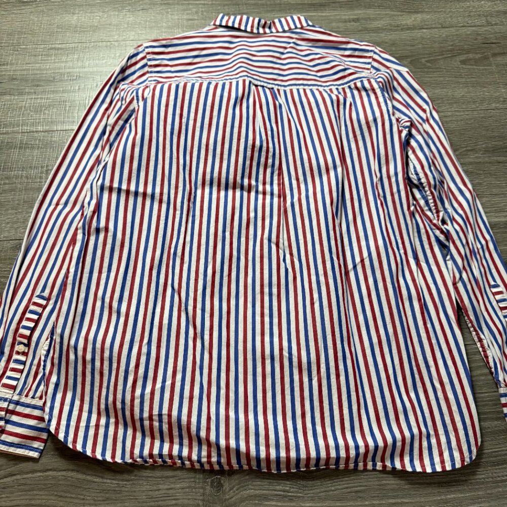 J. Crew Classic Fit Boy Shirt Trifecta Stripe Button Front Top Women Size 14 - Picture 6 of 6